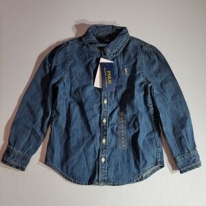 NWT Sz 5 Polo by Ralph Lauren Girls Navy Blue Denim Shirt